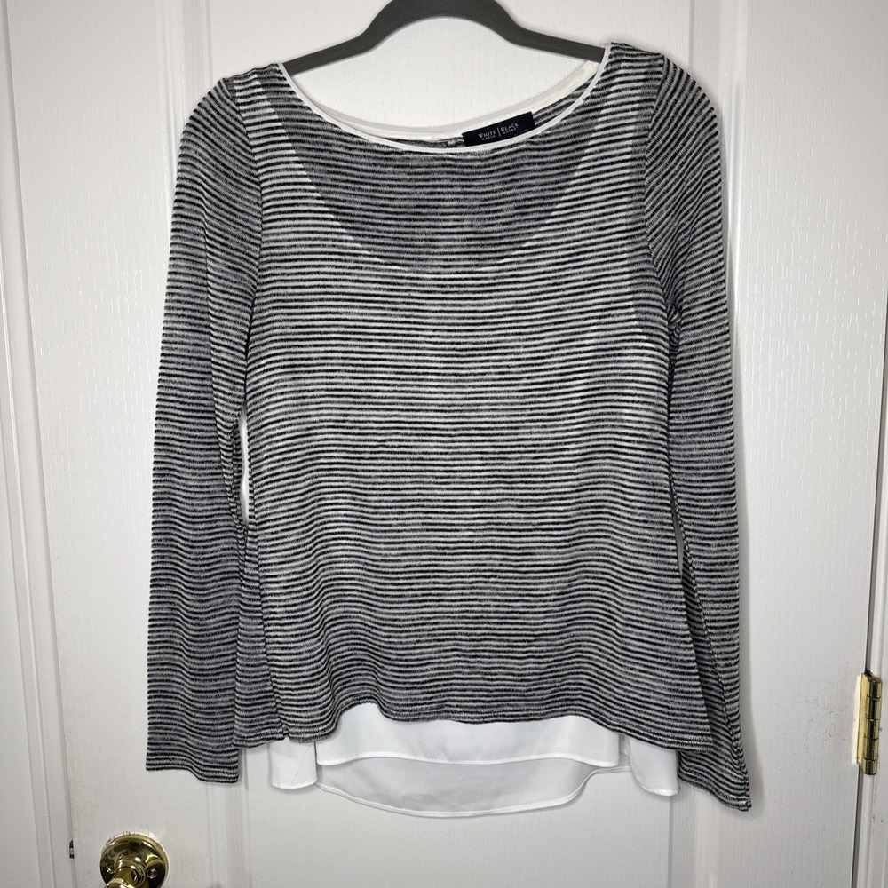 WHBM Striped Faux Layered Knit Top Long Sleeve Chiffon Hem XS